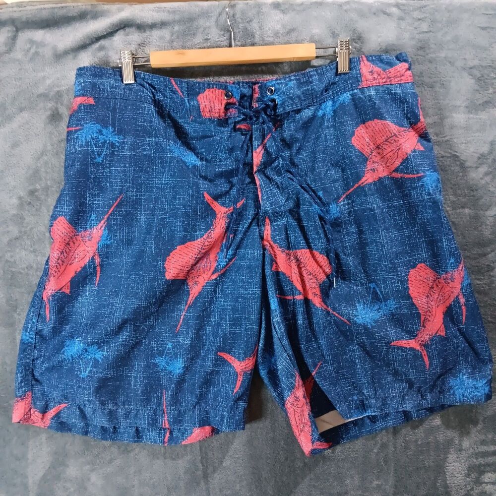 St Johns Bay Mens XXL Swim Trunks Board Shorts Swordfish All Over Print Beach